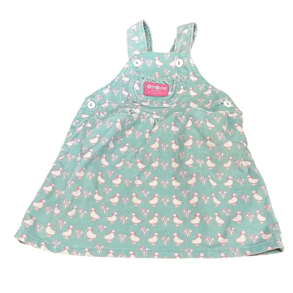 1990s vintage OshKosh B'gosh duck-print corduroy jumper dress Size 3T UGWA